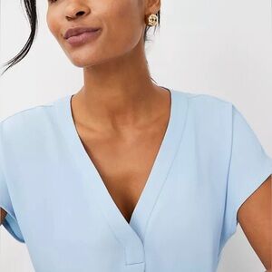 Ann Taylor | Pleat Front Top Blouse in Perfect Sky Light Blue Size XXS NWT new
